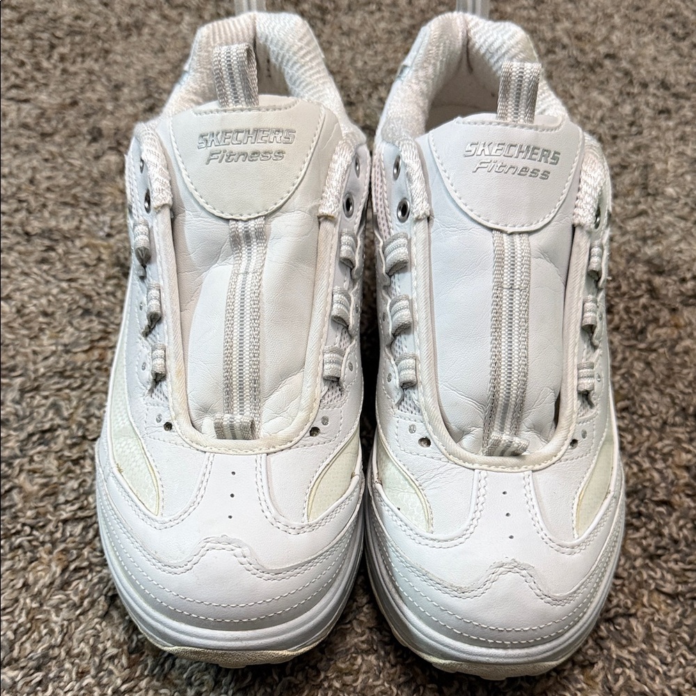 Skechers White Platform Slip-On Sneakers